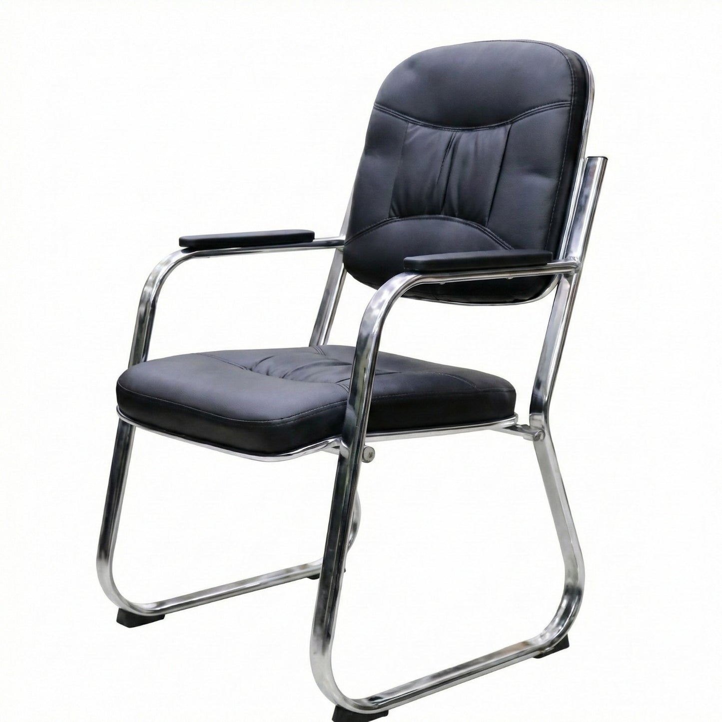 PU Visitor Chair, With Chrome Arms and Base, Black - DAN 096