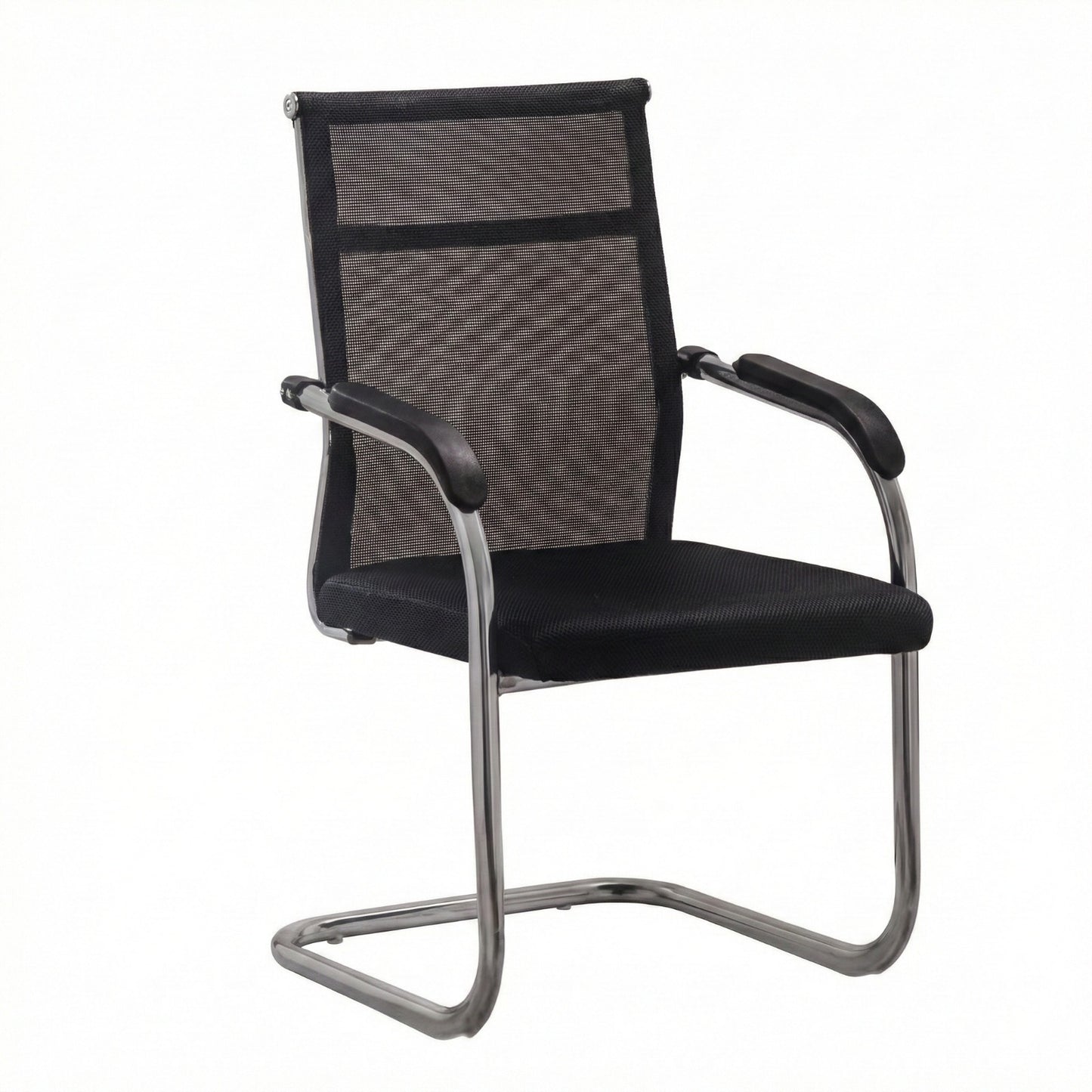 Mesh Back Visitor Chair, With Fabric Seat, Chrome Arm/Base, Black - DAN C28