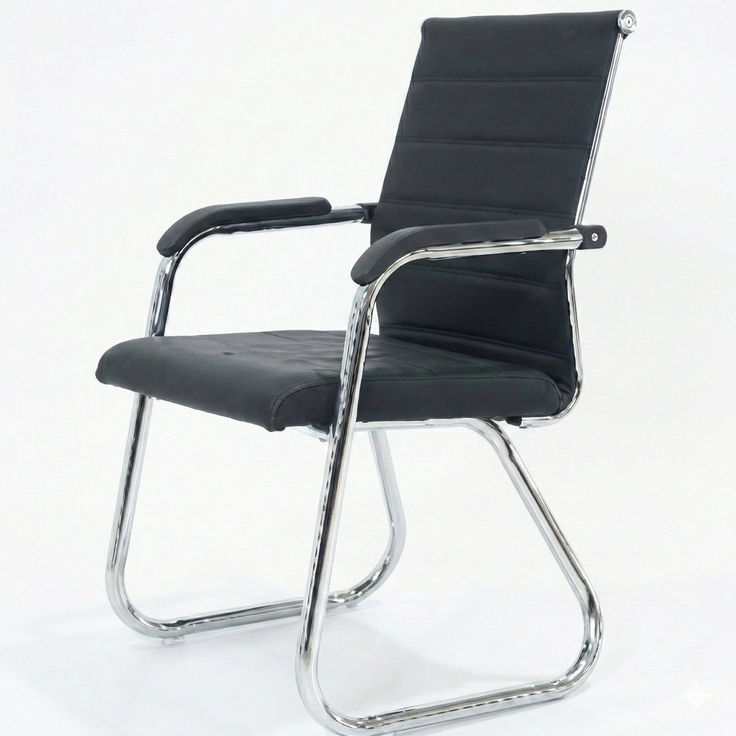 PU Visitor Chair, With Chrome Arms and Base, Black - DAN C30