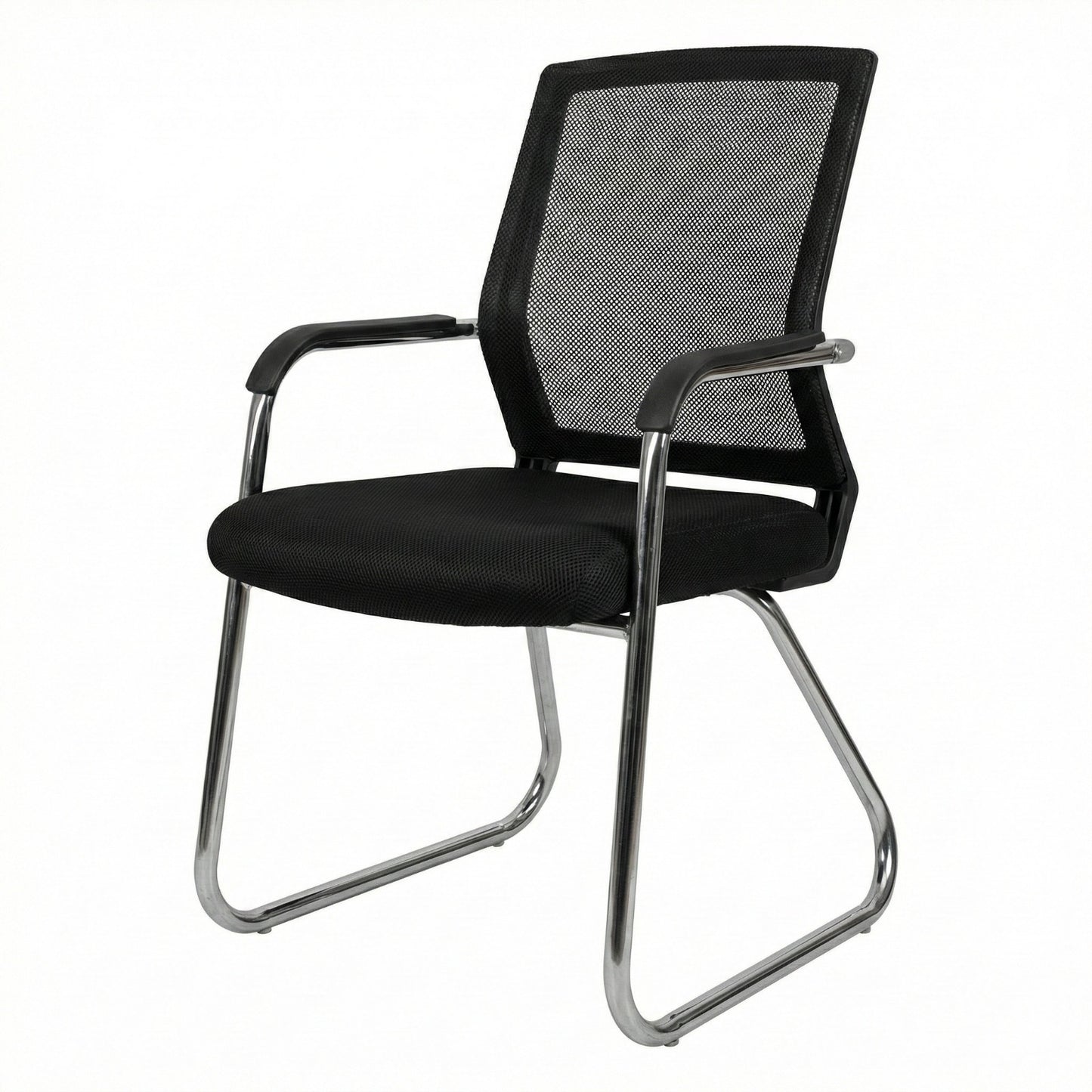 Mesh Back Visitor Chair, With Fabric Seat, Chrome Arm/Base, Black - DAN C38