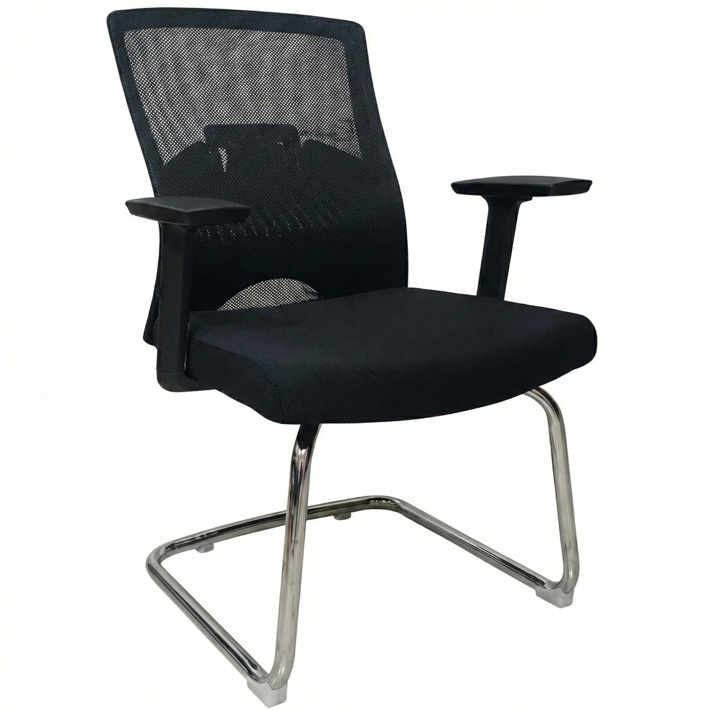 Mesh Back Visitor Chair, With Fabric Seat, Chrome Sled Base, Black - DAN 812V