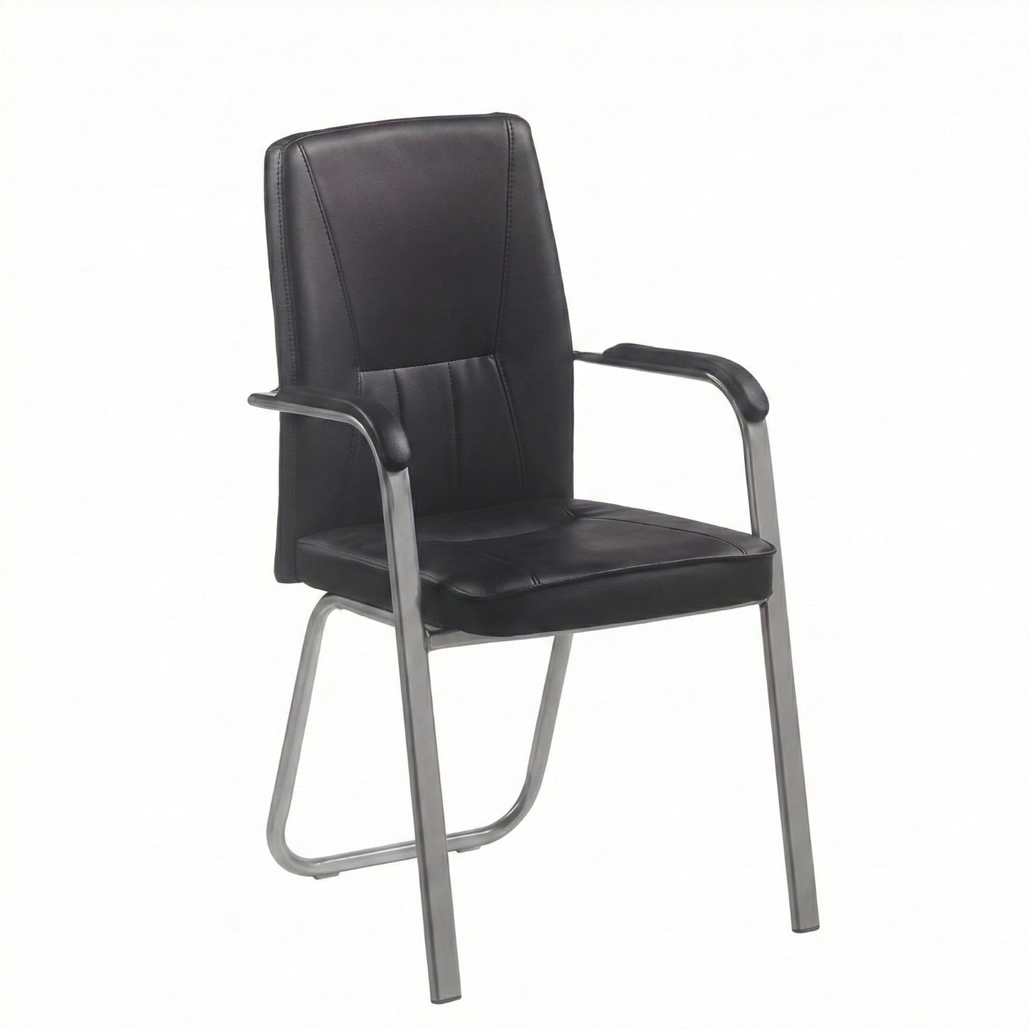 PU Visitor Chair, With Chrome Arms and Base, Black - DAN 829B