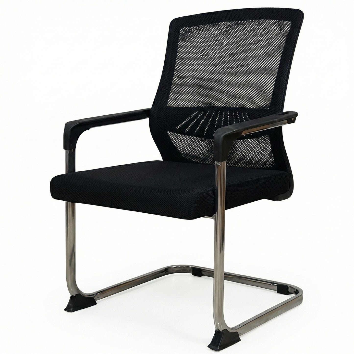 Mesh Back Visitor Chair, With Fabric Seat, Chrome Sled Base, Black - DAN 1003V