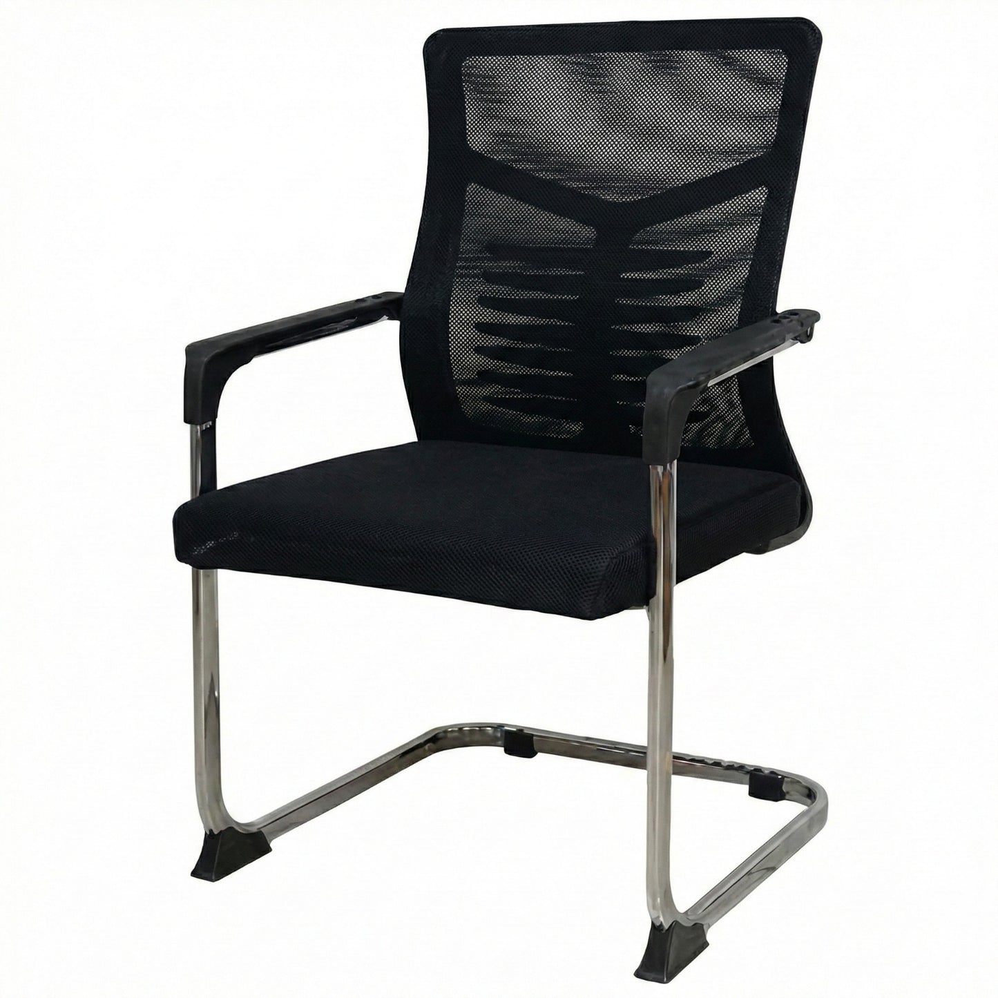Mesh Back Visitor Chair, With Fabric Seat, Chrome Sled Base, Black - DAN 1004V