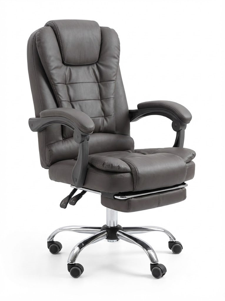 PU Office Chair, With Foot Rest, Chrome Base with Nylon Casters, Brown - DAN 109PU