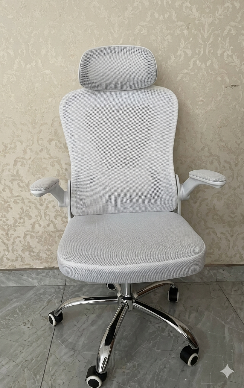 Mesh High Back Chair, With Headrest, Tilt Back, Moveable Arms, Chrome Base, White - DAN 6039-WHT