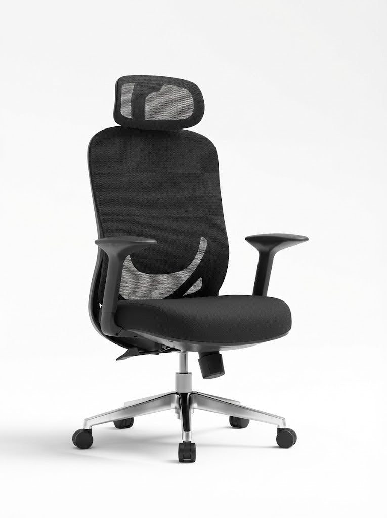 Ergonomic Mesh High Back, With Headrest, 4D-Adjustable Arms, Chrome Base with Nylon Casters, Black - DAN 688-A