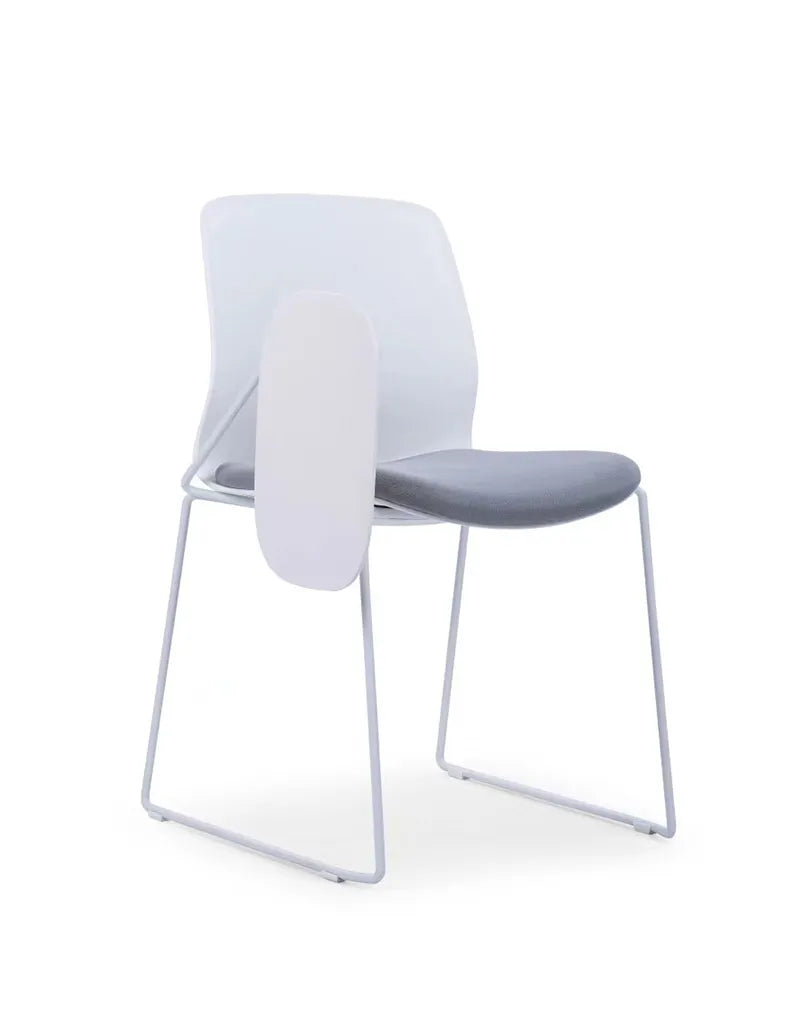 White Frame Fabric Chair with Writing Pad – EMS-004C