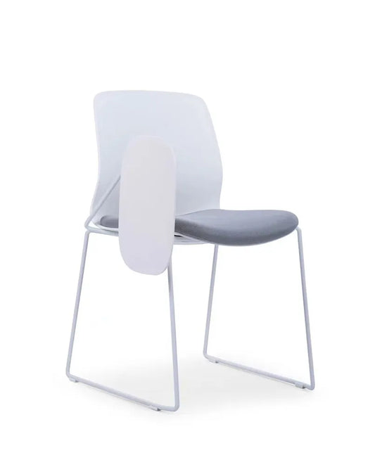 White Frame Fabric Chair with Writing Pad – EMS-004C
