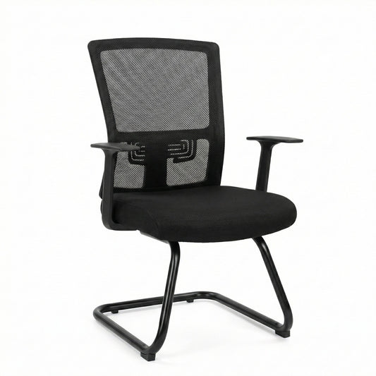 Mesh Back Visitor Chair, Fixed Arms, Black Frame, Black - DAN 77V-BLK