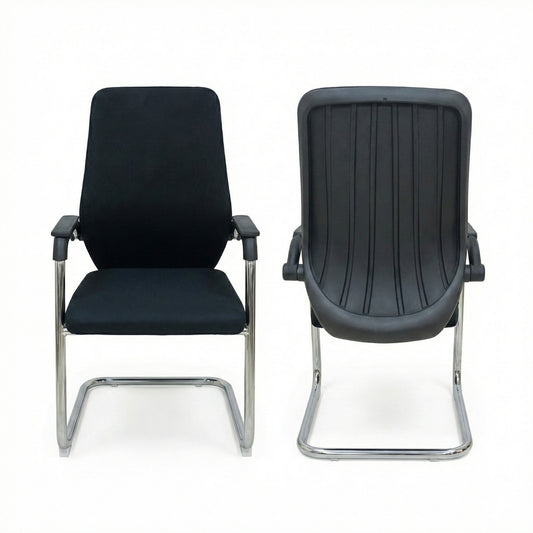 Mesh Back Visitor Chair, With Fabric Seat, Chrome Sled Base, Black - DAN 306V