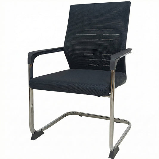 Mesh Back Visitor Chair, With Fabric Seat, Chrome Sled Base, Black - DAN 1005V