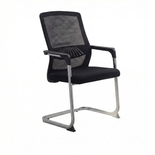 Mesh Back Visitor Chair, With Fabric Seat, Chrome Arm/Base, Black - DAN 822D