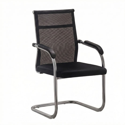 Mesh Back Visitor Chair, With Fabric Seat, Chrome Arm/Base, Black - DAN C28