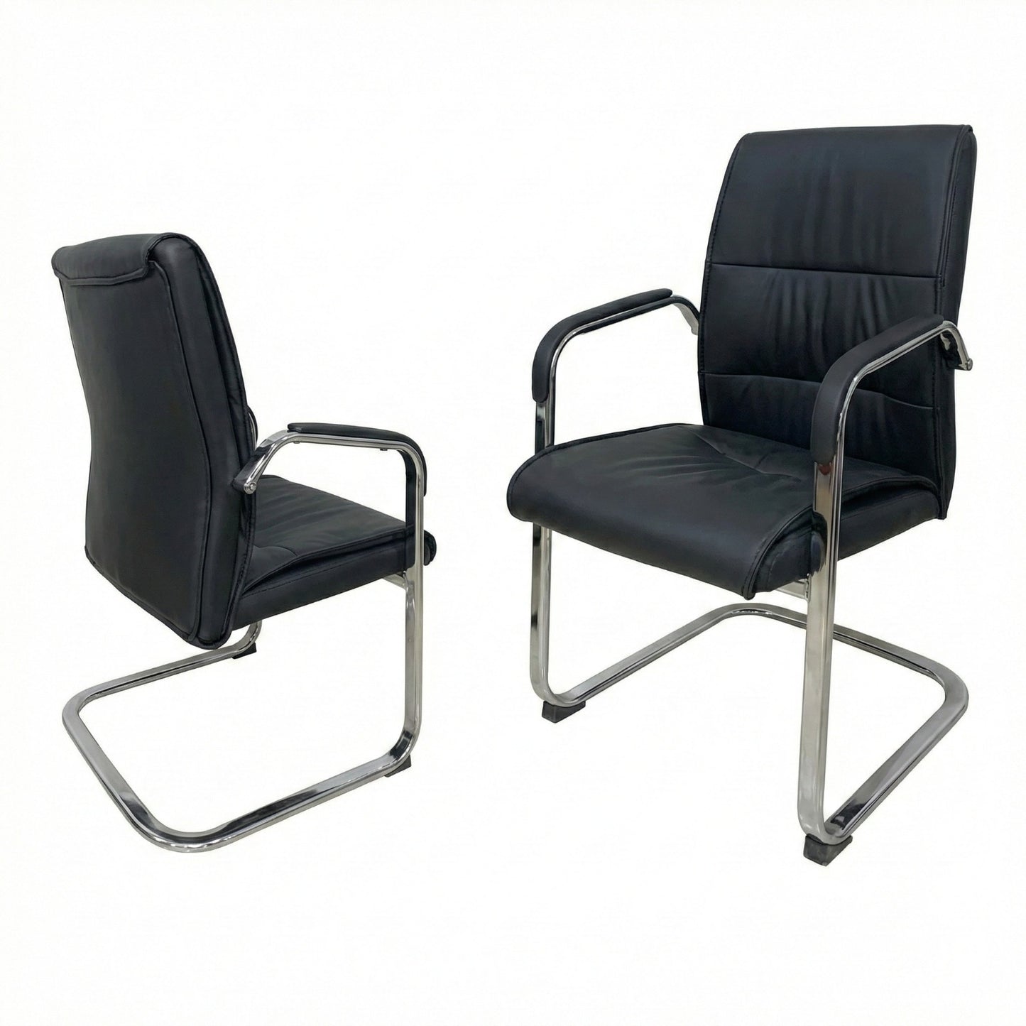 PU Visitor Chair, With Chrome Sled Base, Black - DAN 107V