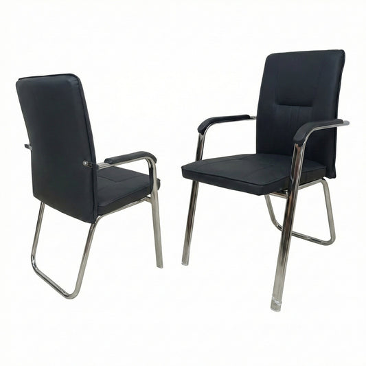 PU Visitor Chair, Chrome Base, Black - DAN 827
