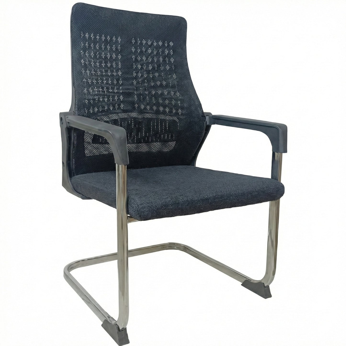 Mesh Back Visitor Chair, With Fabric Seat, Chrome Sled Base, Black - DAN 2019