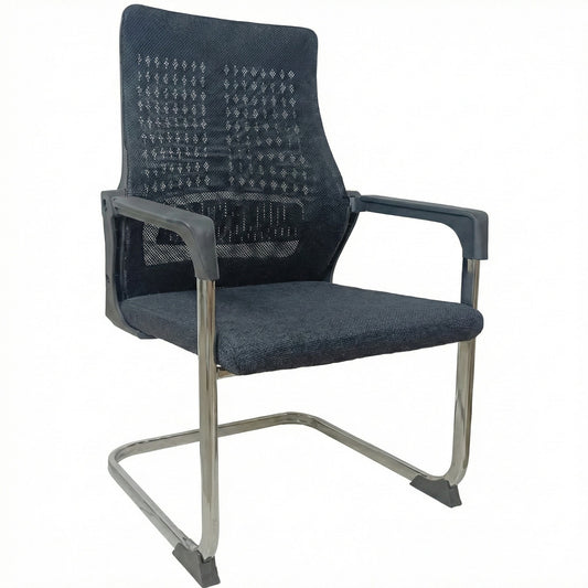 Mesh Back Visitor Chair, With Fabric Seat, Chrome Sled Base, Black - DAN 2019