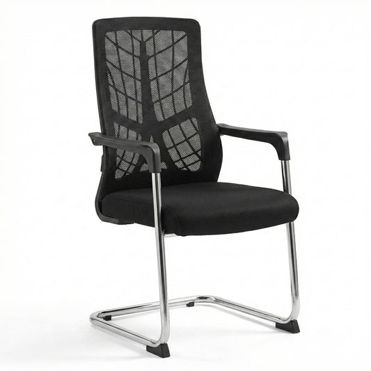 Mesh Back Visitor Chair, With Fabric Seat, Chrome Sled Base, Black - DAN 8008V