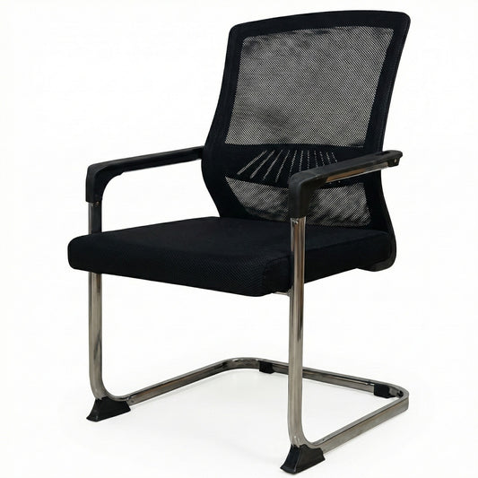 Mesh Back Visitor Chair, With Fabric Seat, Chrome Sled Base, Black - DAN 1003V