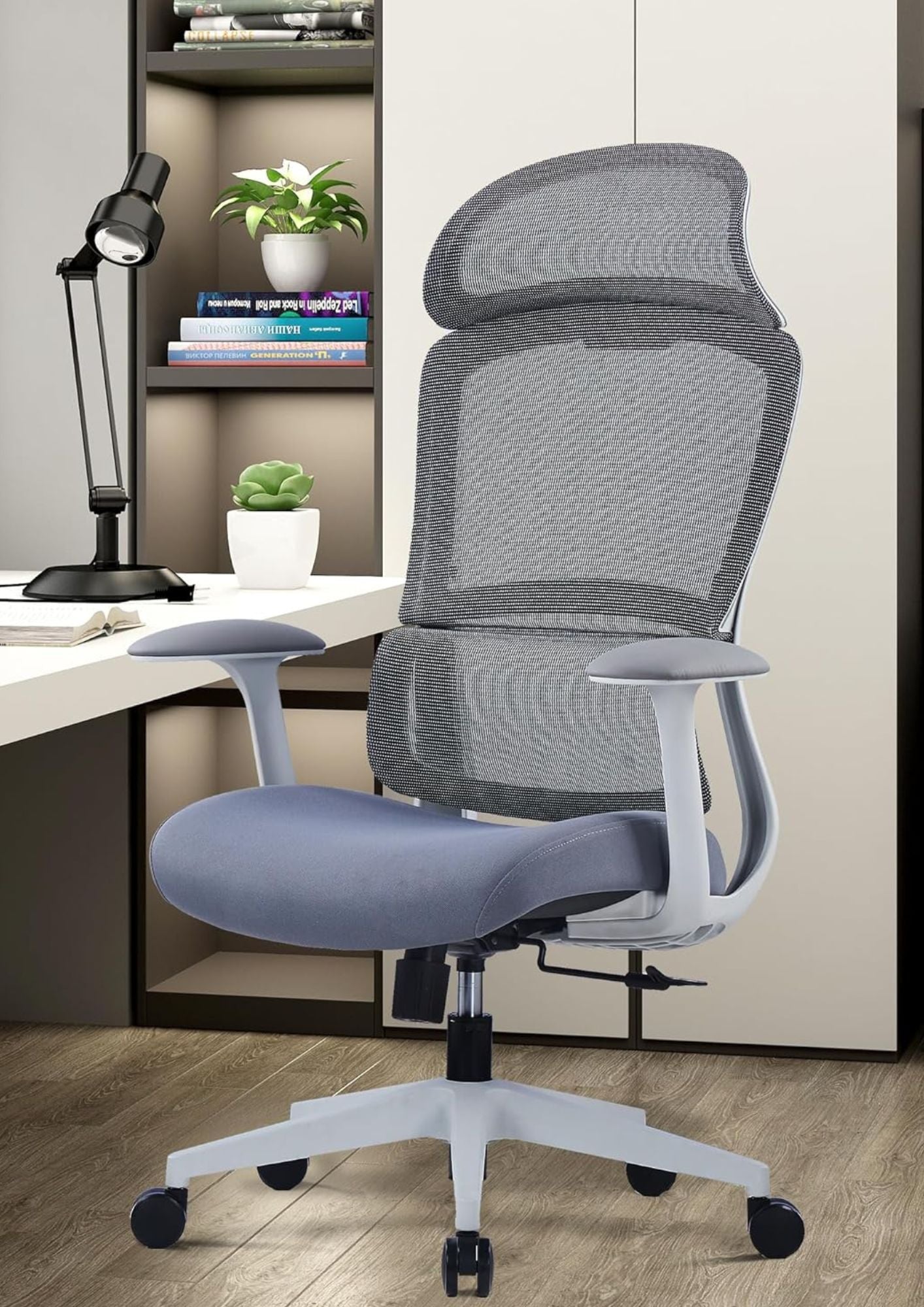Office Chair with Fixed Mesh Headrest & PU Armrest – HC-555A-HS