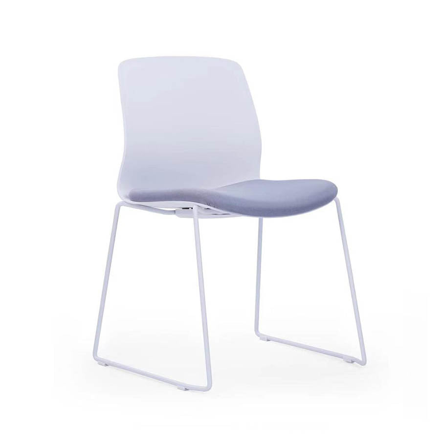 White Frame Fabric Chair with Grey Upholstery – EMS-001C