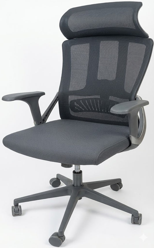 Mesh High Back Chair, With Fixed Headrest, Fixed Arms, Nylon Base, Black - DAN 1022