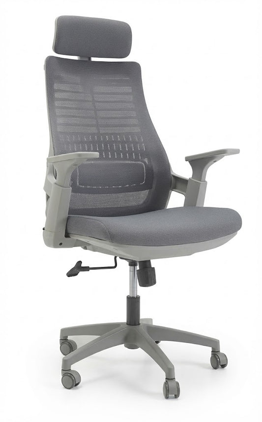 Mesh High Back Chair, With Headrest, Tilt Back, Fixed Arms, Nylon Base, Grey - DAN 2020A