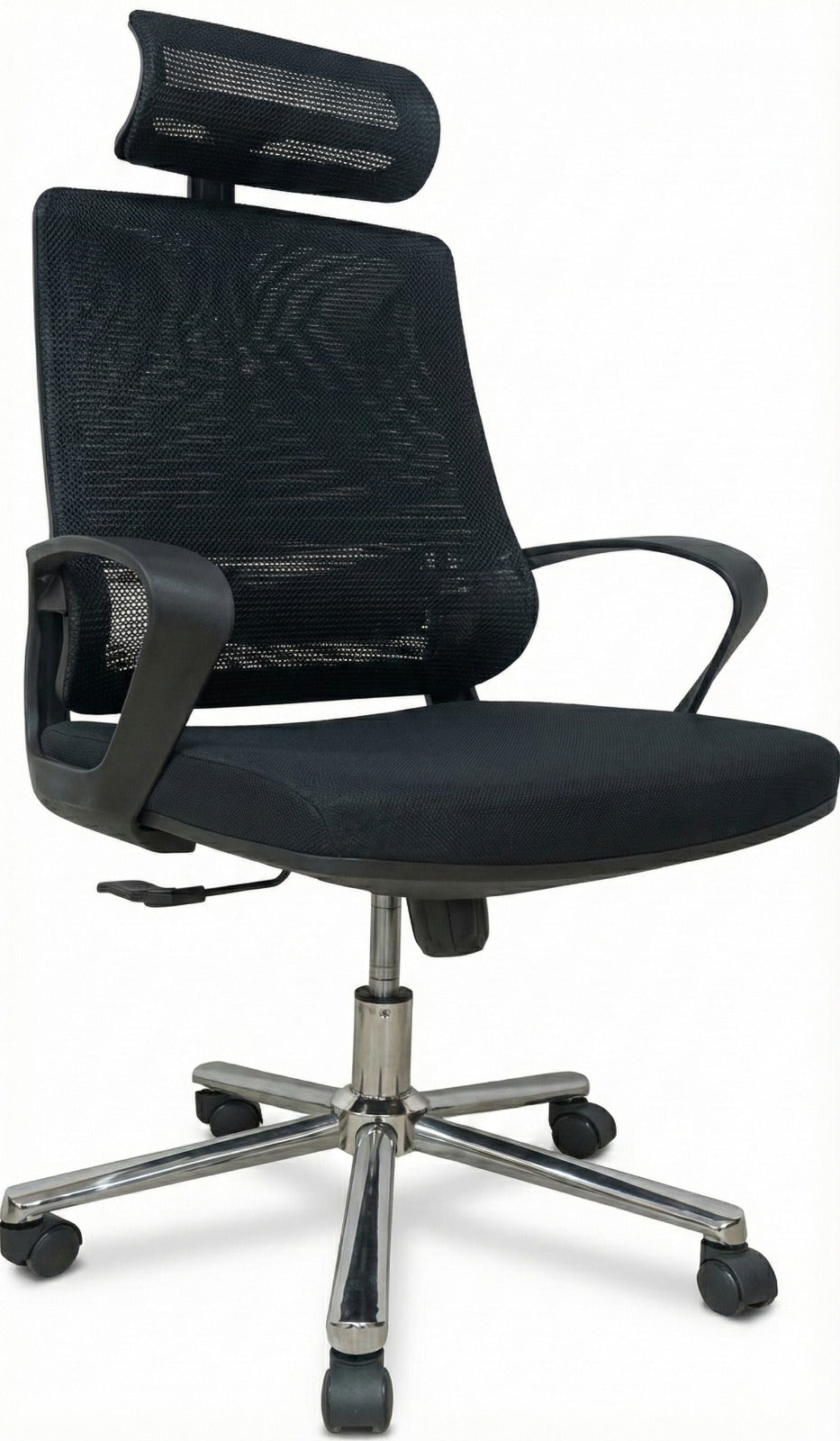 High Back Office Chair, With Headrest, Chrome Base with Nylon Casters, Black - DAN 3353