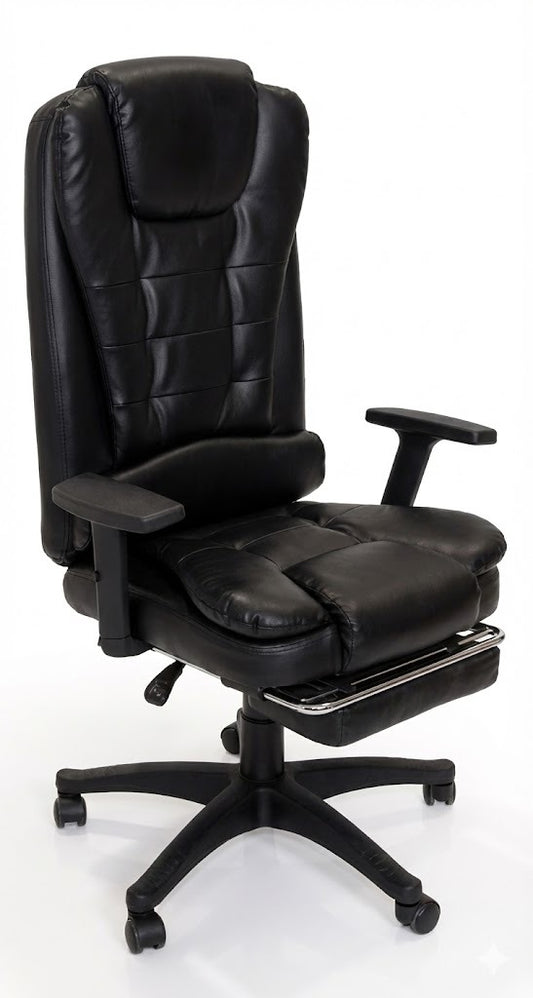 PU Office Chair, With Foot Rest, Fixed Arms, Nylon Base with Nylon Casters, Black - DAN 3600
