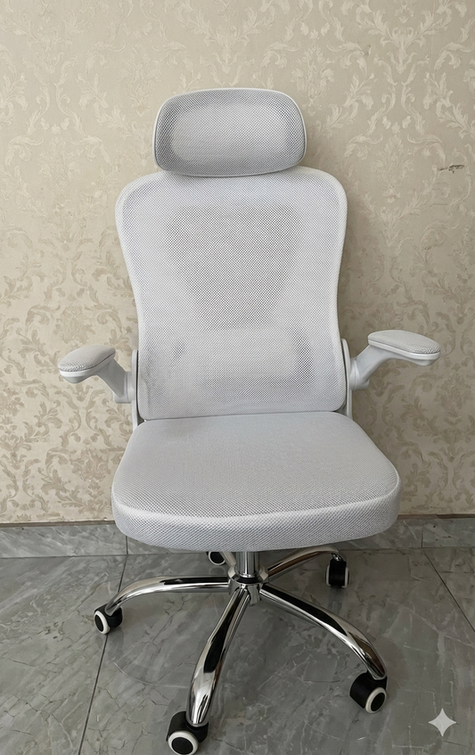 Mesh High Back Chair, With Headrest, Tilt Back, Moveable Arms, Chrome Base, White - DAN 6039-WHT