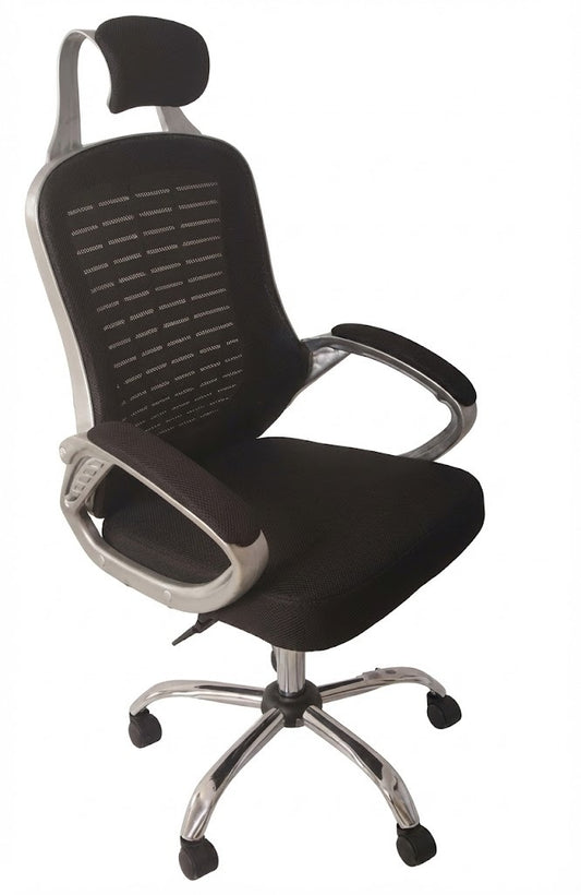 Mesh High Back Chair, With Headrest, Tilt Back, Fixed Arms, Chrome Base, Black - DAN 6841(878)