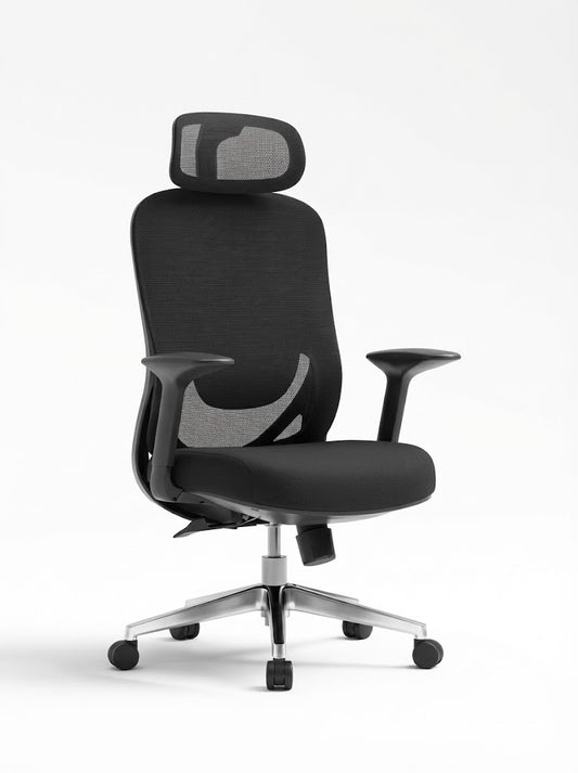 Ergonomic Mesh High Back, With Headrest, 4D-Adjustable Arms, Chrome Base with Nylon Casters, Black - DAN 688-A