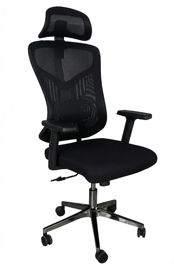 Mesh High Back Chair, With Headrest, Tilt Back, 3D-Adjustable Arms, Chrome Base, Black - DAN 8001