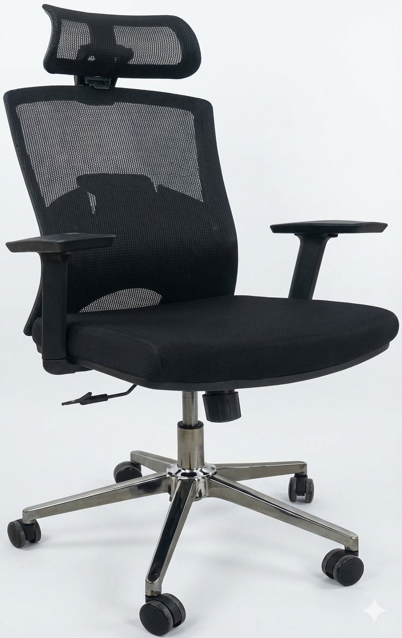 Mesh High Back Chair with Headrest, Fixed Arms, Chrome Base - DAN 812-H