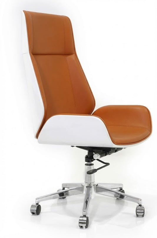 Office Chair High Back, With Wood Frame, Chrome Base with Nylon Casters, Orange/White - DAN 865- ORN/WHT