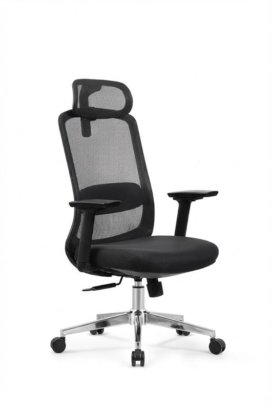 Ergonomic Mesh High Back, With Headrest, 4D-Adjustable Arms, Chrome Base with Nylon Casters, Black - DAN 889-A