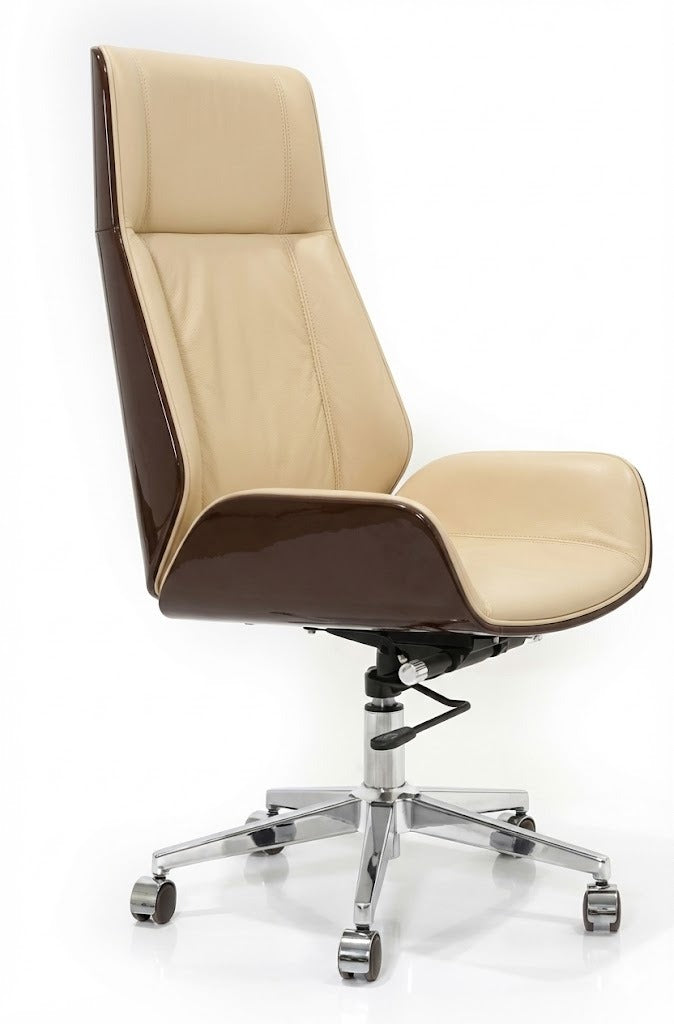 PU High Back Boss Chair, Chrome Base with Nylon Casters, Beige+Coffee - DAN 965