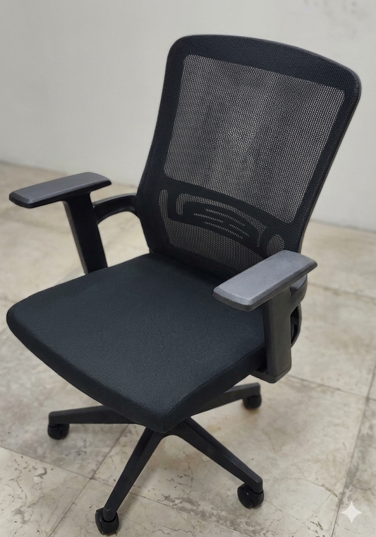 Medium Back Mesh Office Chair, Fixed Arms, Nylon Base, Black - DAN B101