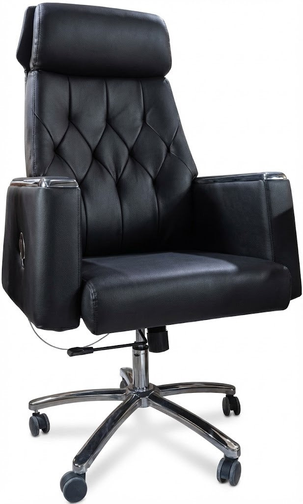 PU High Back Recliner Boss Chair, Chrome Base with Nylon Casters, Black - DAN A23
